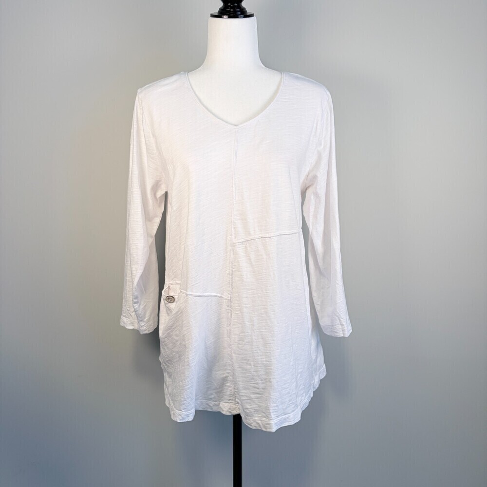 Habitat Long Sleeve Top Tunic Lagenlook Boho Coastal Casual White Size Medium